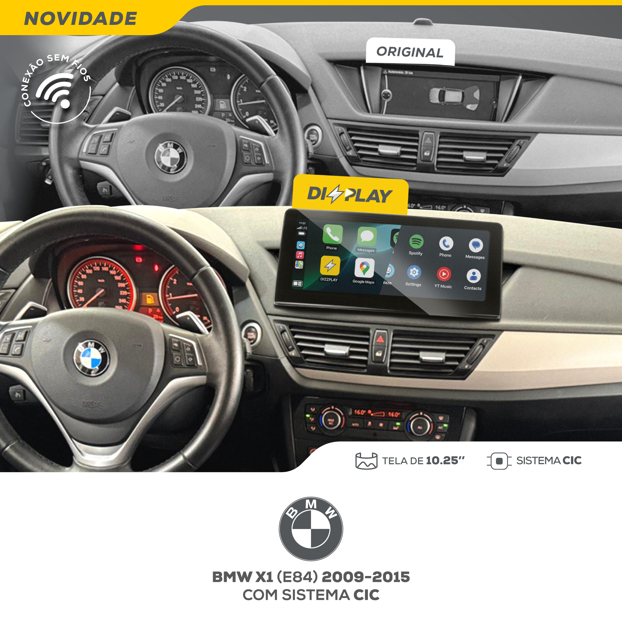 DIZZPLAY Multimídia 10.25" - BMW X1 - CIC