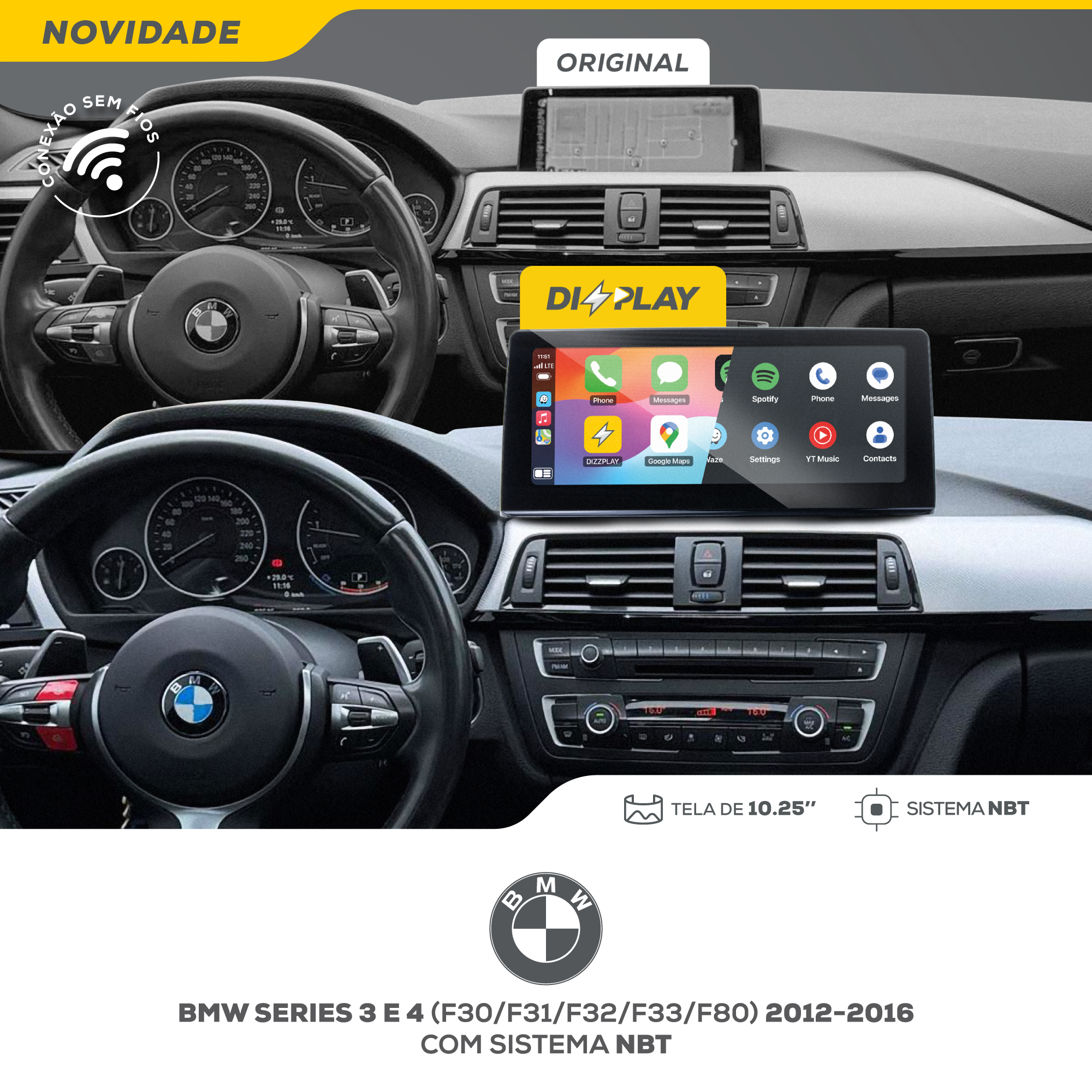 DIZZPLAY Multimídia 10.25" - BMW Série 3-4 - NBT