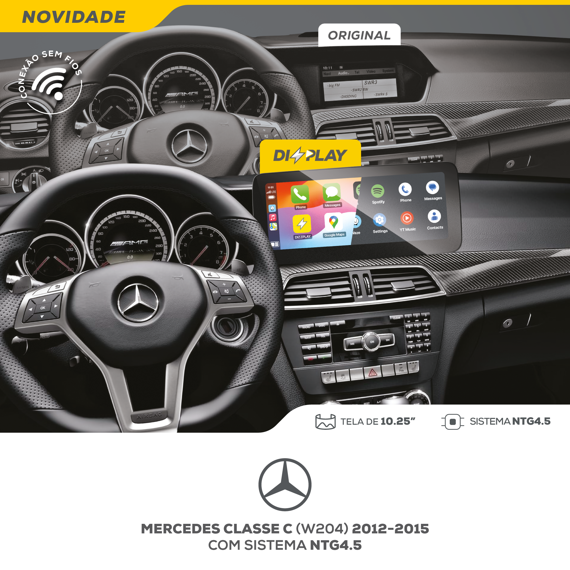 DIZZPLAY Multimídia 10.25" - Mercedes Classe C - NTG45