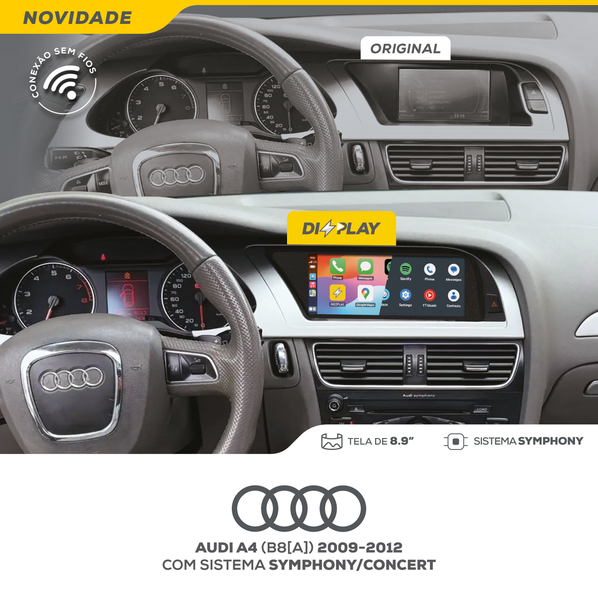 DIZZPLAY Multimídia 8.9" - Audi A4 - SYMPHONY