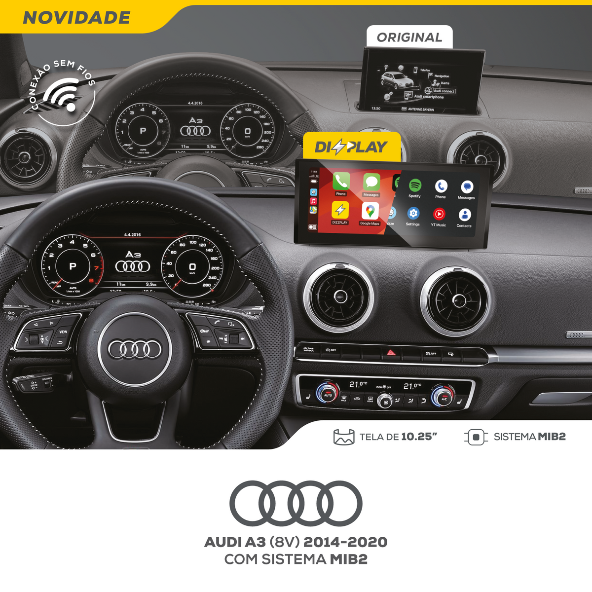 DIZZPLAY Multimídia 10.25" - Audi A3 - MIB2