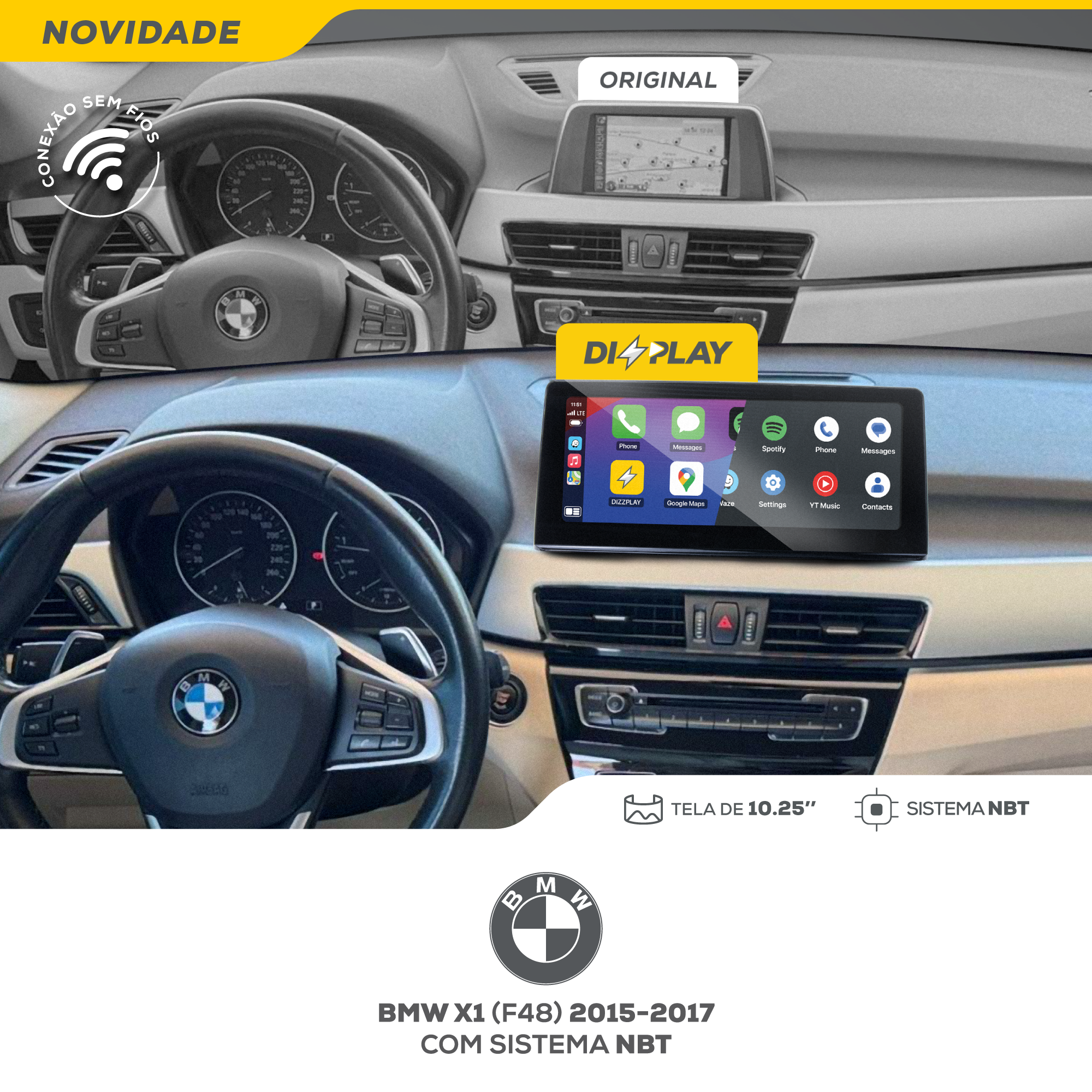 DIZZPLAY Multimídia 10.25" - BMW X1 - NBT