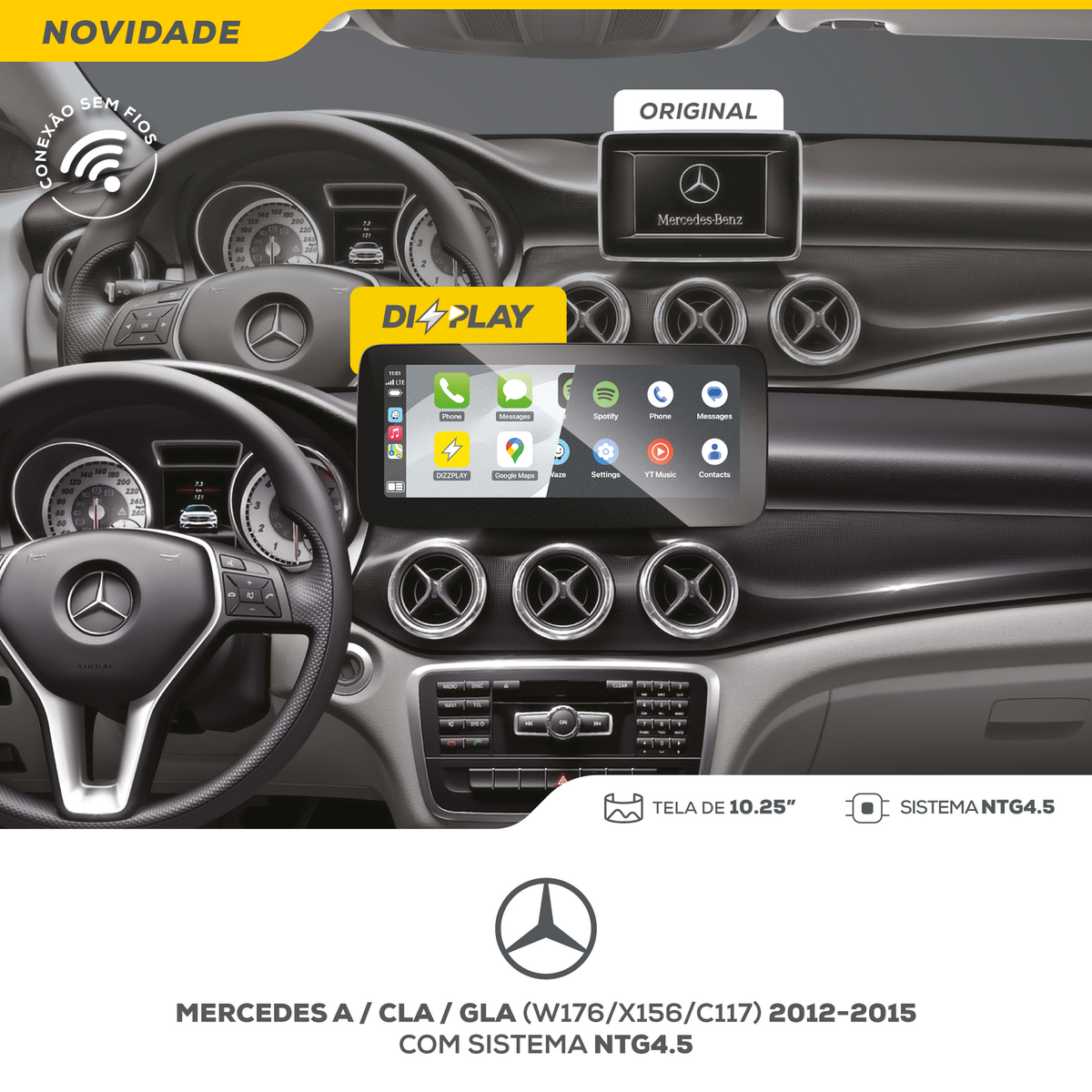 DIZZPLAY Multimídia 10.25" - Mercedes A/CLA/GLA - NTG45