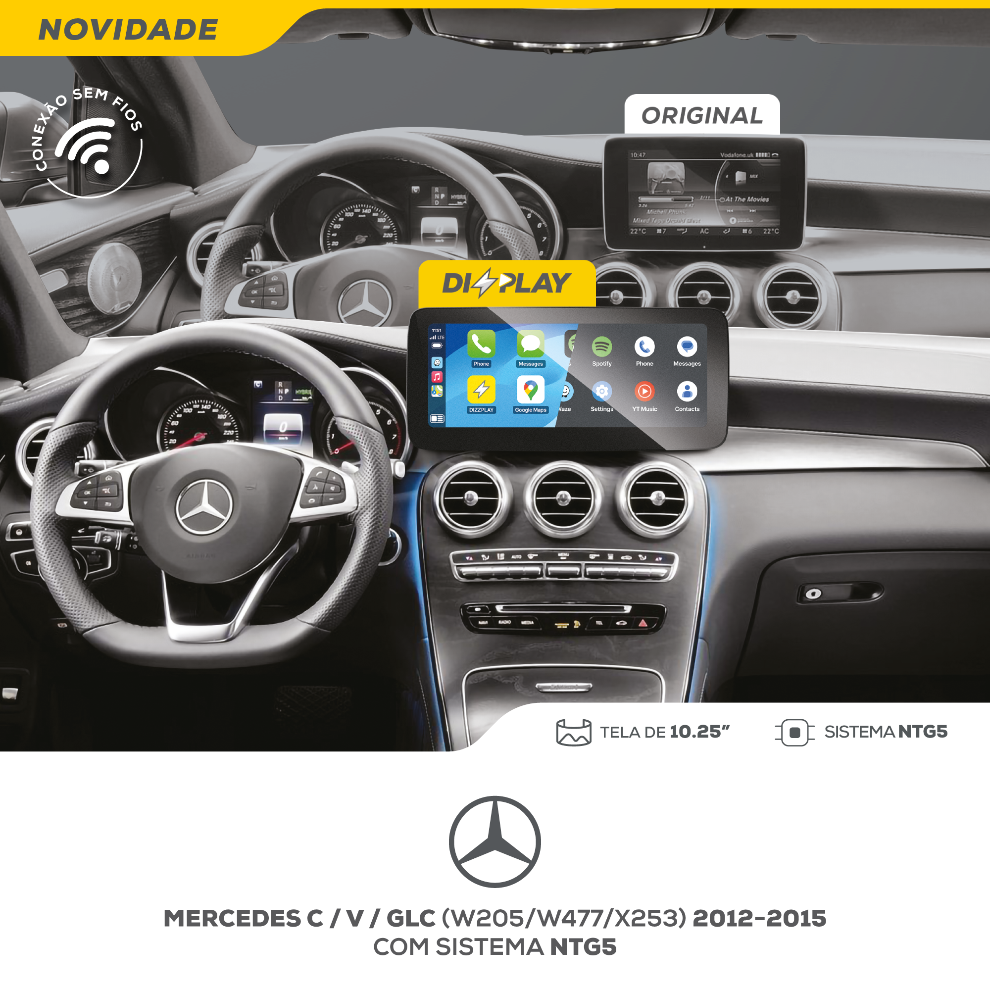 DIZZPLAY Multimídia 10.25" - Mercedes C/V/GLC - NTG5