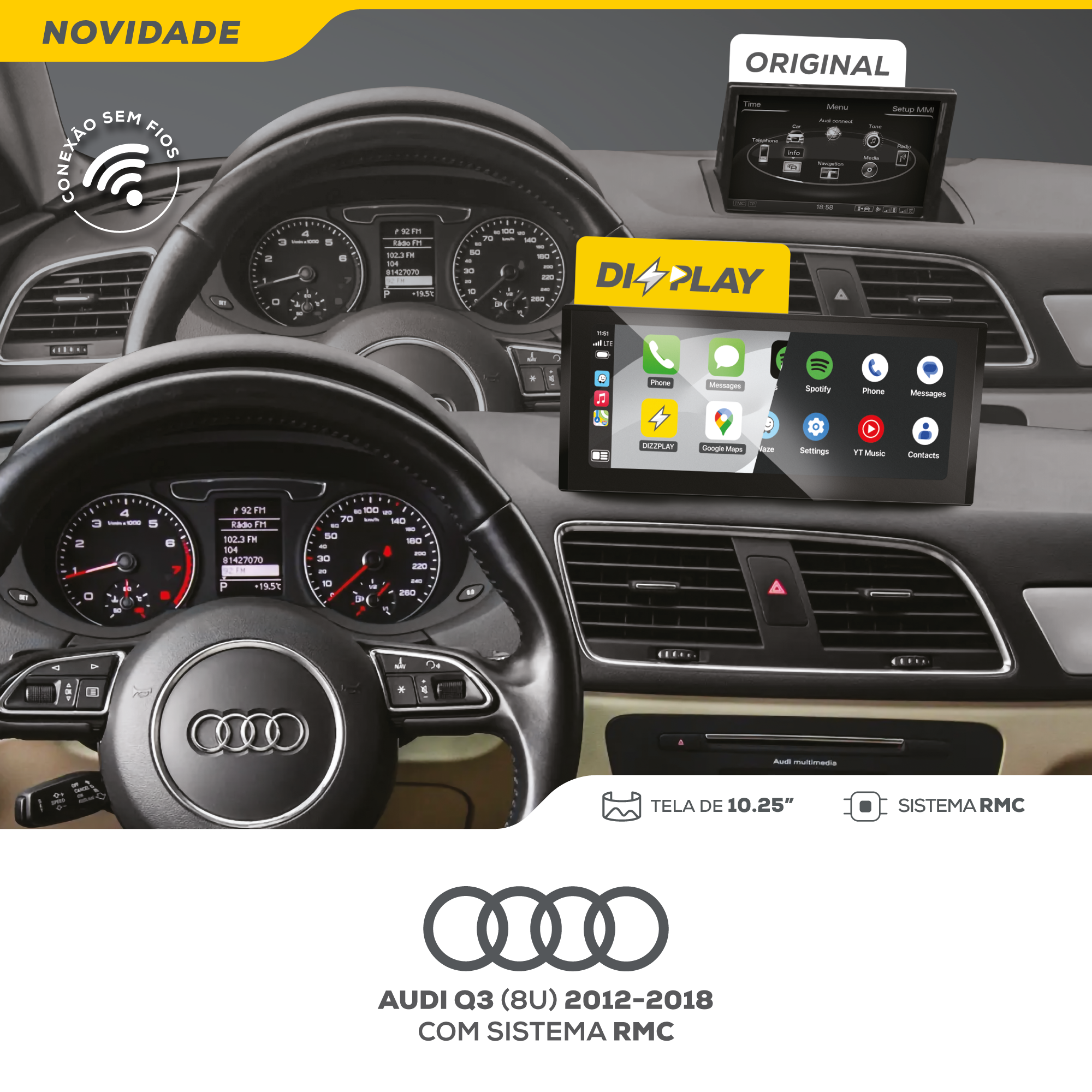 DIZZPLAY Multimídia 10.25" - Audi Q3 - RMC
