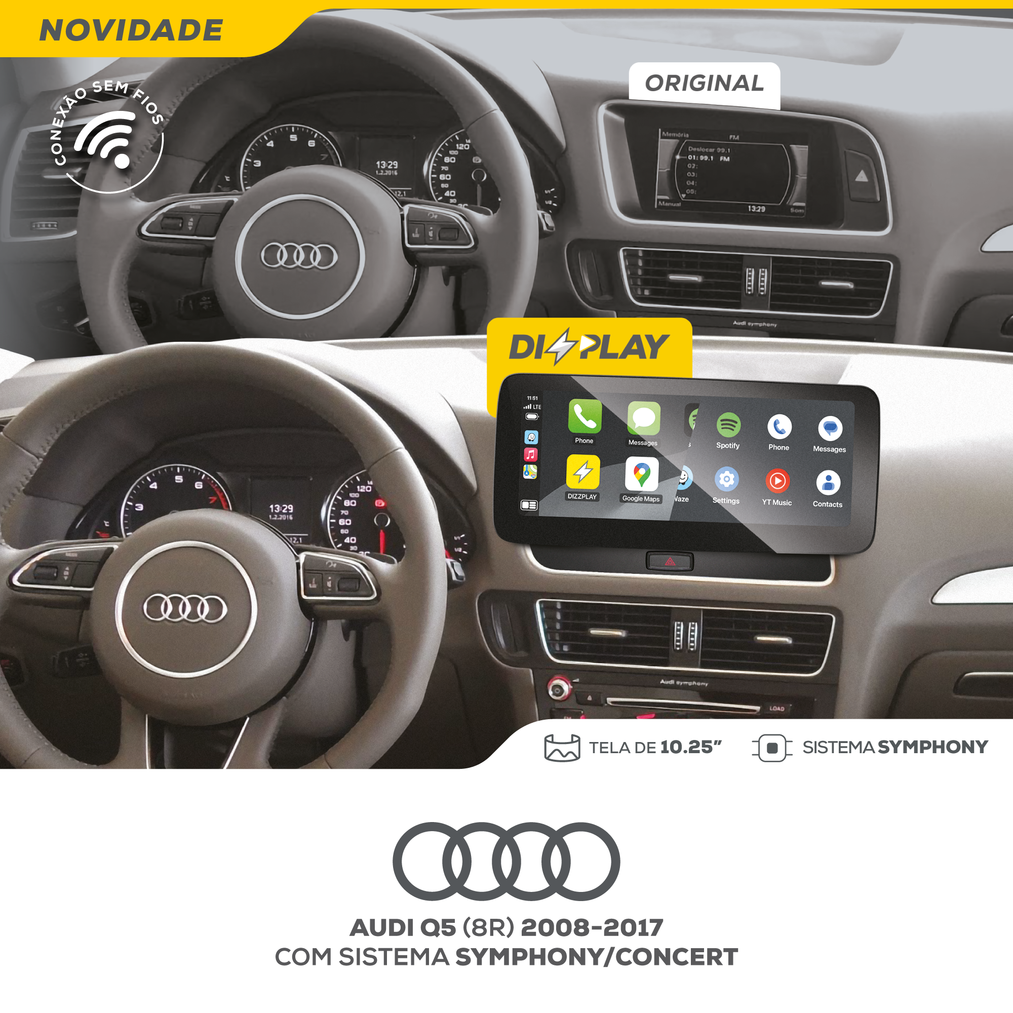 DIZZPLAY Multimídia 10.25" - Audi Q5 - SYMPHONY